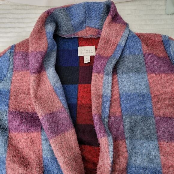 Hinge Plaid Wool Blend Coatigan Women’s Medium Open Front Cardigan Jacket Pocket - Picture 4 of 7